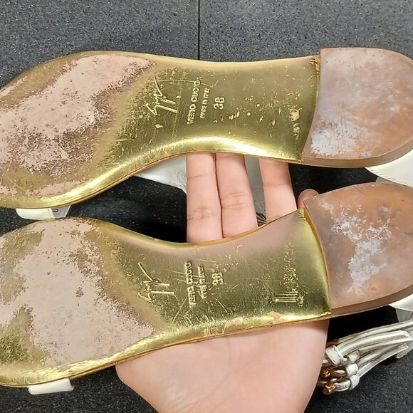 Giuseppe Zanotti E0SP05 White Gold Gladiator Sandals 37.5 / US 7.5 w/ Box Good C - Picture 13 of 16